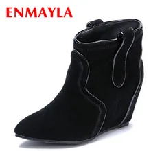 Осенне-зимние сапоги от компании enmayla, увеличивающие рост ботильоны женские удобные пикантные ботинки на танкетке с острым носком без застежки, Классические ботинки на высоком каблуке