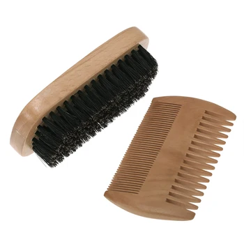 

Wooden Men's Beard Brush & Comb Kit Boar Bristles Mustache Shaving Brush Bamboo Beard Comb Male Facial Hair Brush Set P10