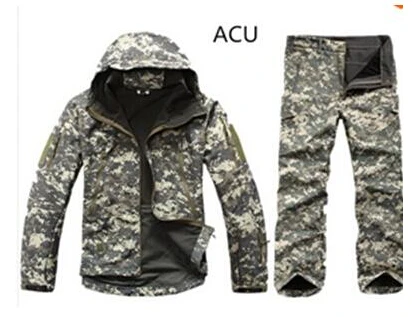 ACU Камуфляжная одежда для охоты, Акула, кожа, мягкая оболочка, скрывается V 4,0, уличная Тактическая Военная куртка+ штаны, костюмы - Цвет: ACU