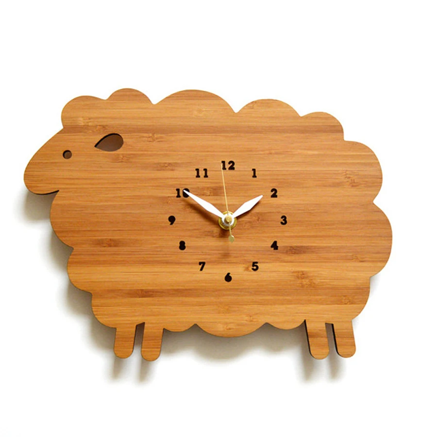 Creative Cute Cartoon Wooden Wall Clock Simple Modern Design Kids Room Lamb Clocks Wood Wall