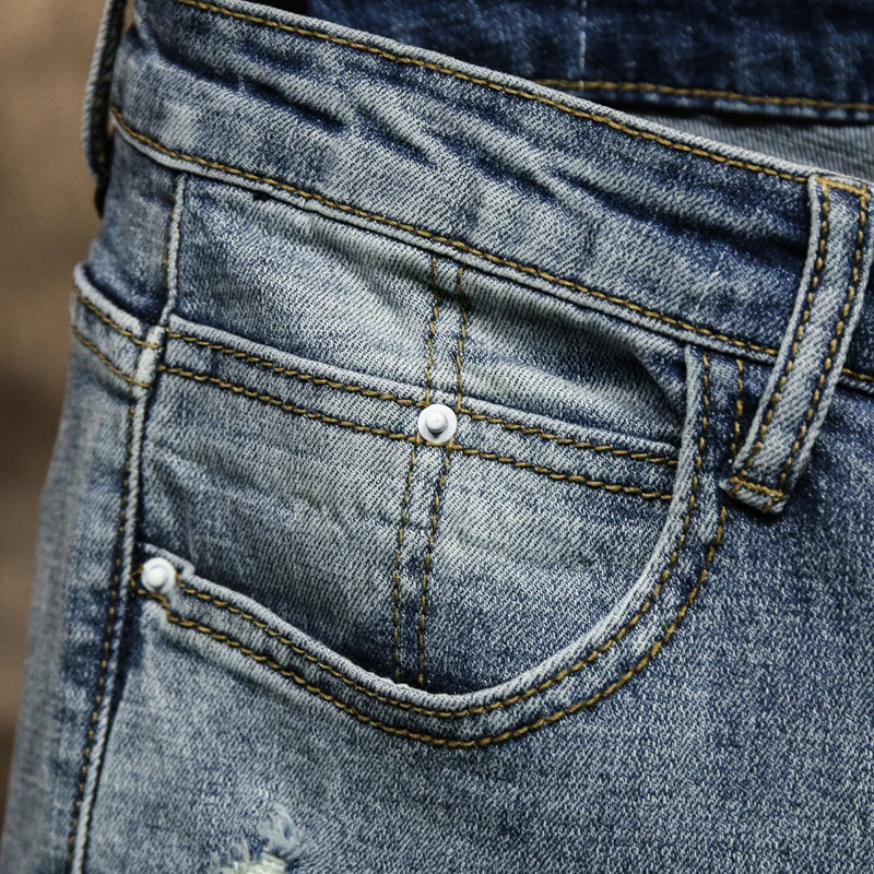 Ripped Jeans Men Skinny Light Blue High Street Style Male Jeans Elasticity Slim Fit Frayed Casual Men Pants Trousers Biker