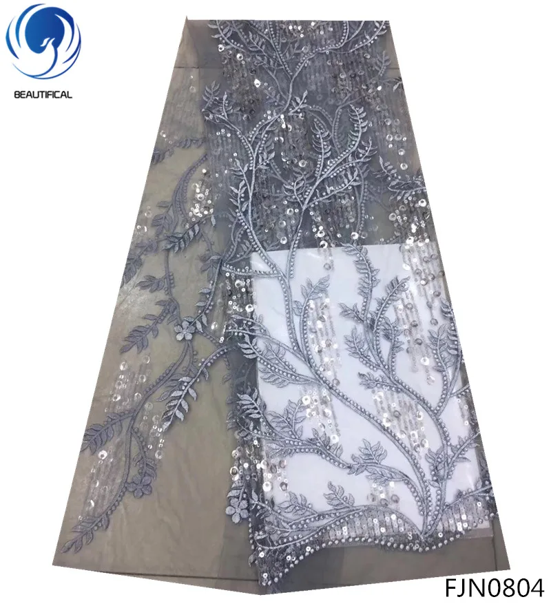

BEAUTIFICA Latest High Quality African French Net Lace Fabric With sequins 2018 Mesh Nigerian Lace Fabrics 5yards/lot FJN08
