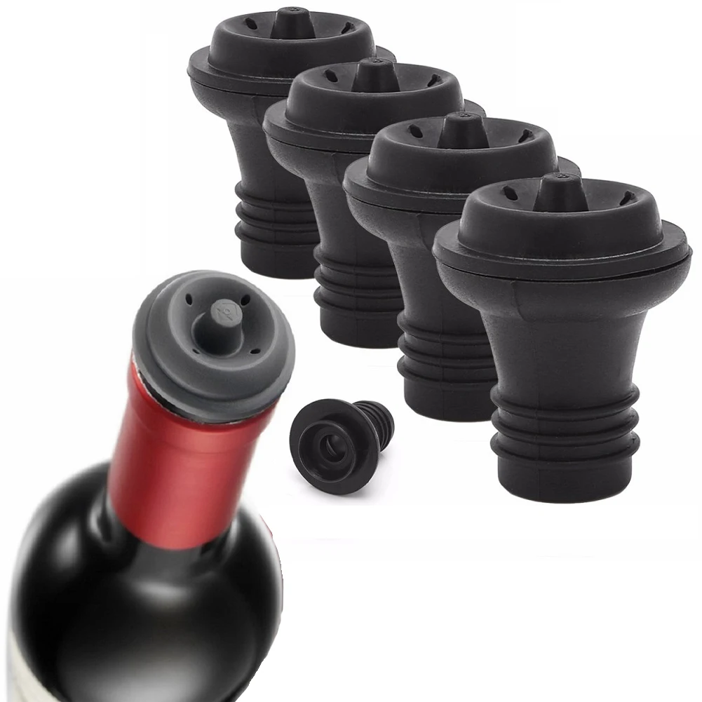 4 Pcs Rubber Wine Bottle Stopper Vacuum Suction Red Vacuum Wine Pump