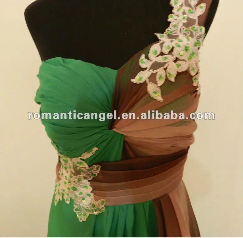 2012 hot sale A line applique chiffon green evening dresses