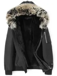 Натуральный мех пальто зимняя куртка Для мужчин с натуральным кроличьим мехом лайнер парка Для мужчин енота меховой воротник теплые