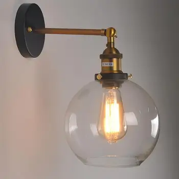 

Glass Lampshade Wall Lamp Retro Industrial Wall Sconce Indoor Light For Living Room Bedroom Corridor Stairs- Round Lampshade