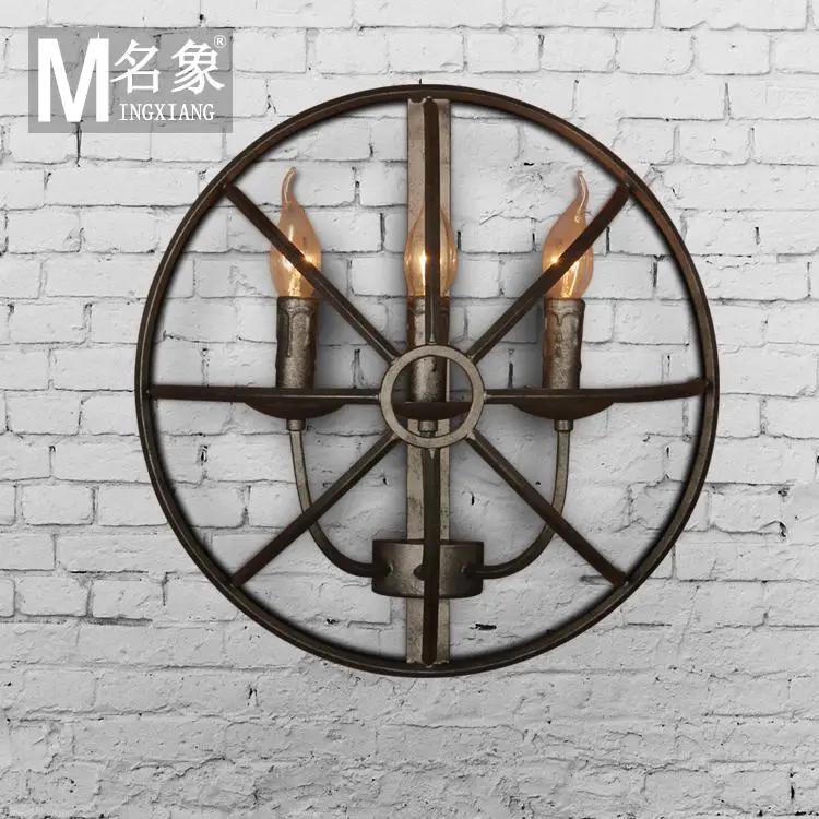 

Loft Style American Industrial Vintage Round Iron Wall Lamp Balcony Bar Coffee House Decoration Wall Lights Free Shipping
