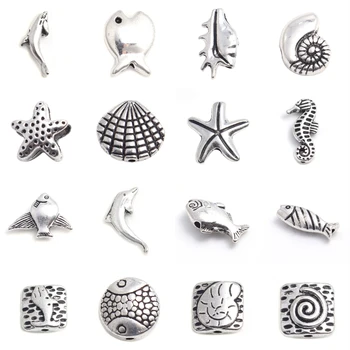 

Doreen Box Zinc Based Alloy Ocean Animal Jewelry Beads Silver Color Shell Star Fish Seahorse DIY Findings Accessories 50 PCs
