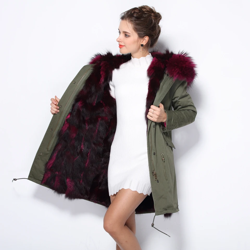 Меховая зимняя женская теплая куртка с подкладкой из натурального Лисьего меха Съемная длинная парка верхняя одежда с натуральным мехом енота с капюшоном размера плюс
