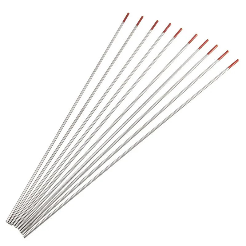 10Pcs/Set WT20 Red Arc Welding Tungsten Tig Electrode With 2% Rhodium Plating 1.6mmX175mm Tungsten Electrodes Red Tip