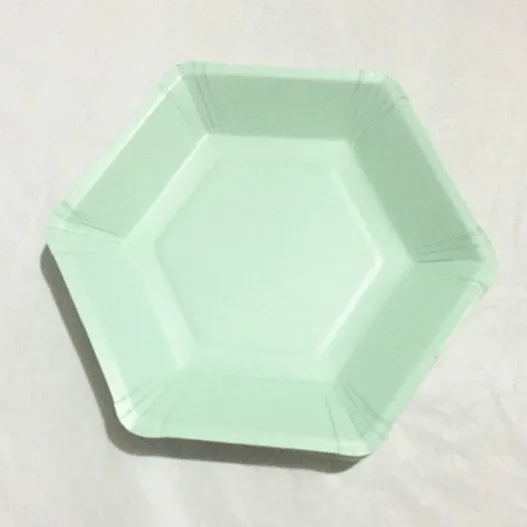 

48pcs Mint Paper Plates Modern Baby Shower Paper Plates 1st Birthday Cake Dishes Elegant Garden Party Hexagonal dessert plates