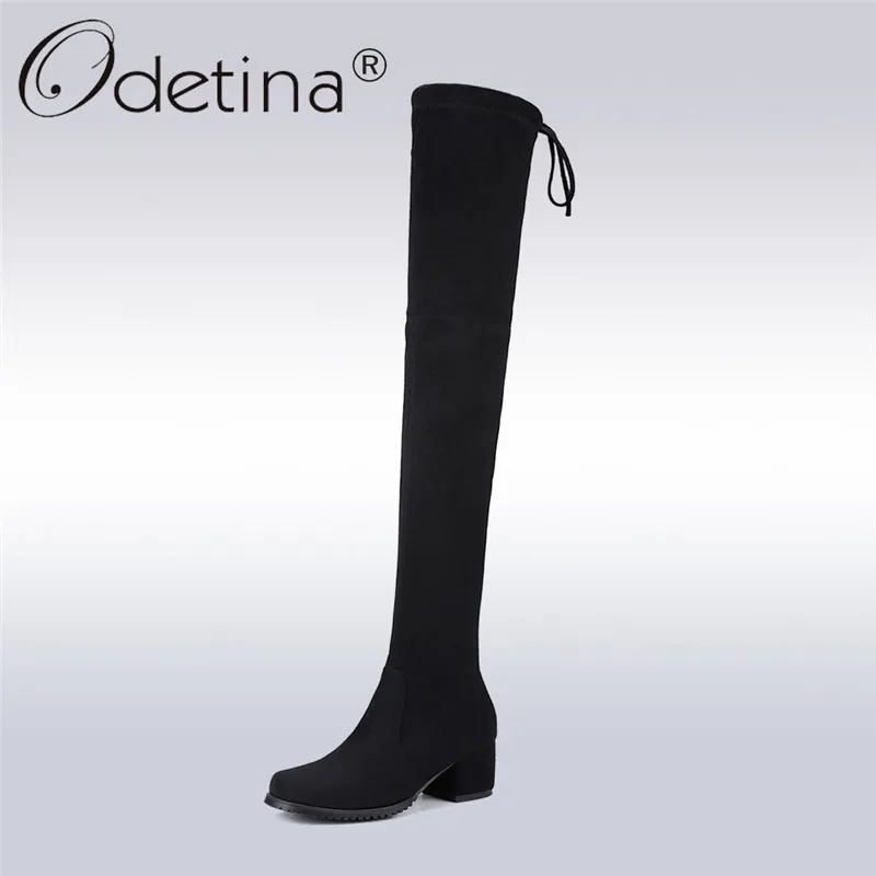 Женские облегающие сапоги Odetina высокие до колена из искусственной замши на