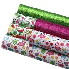 20*34 см 6 шт./компл. Фламинго Лето цветы Синтетическая кожа набор искусственная ткань для самостоятельного пошива одежды HairBow сумка, 1Yc7319