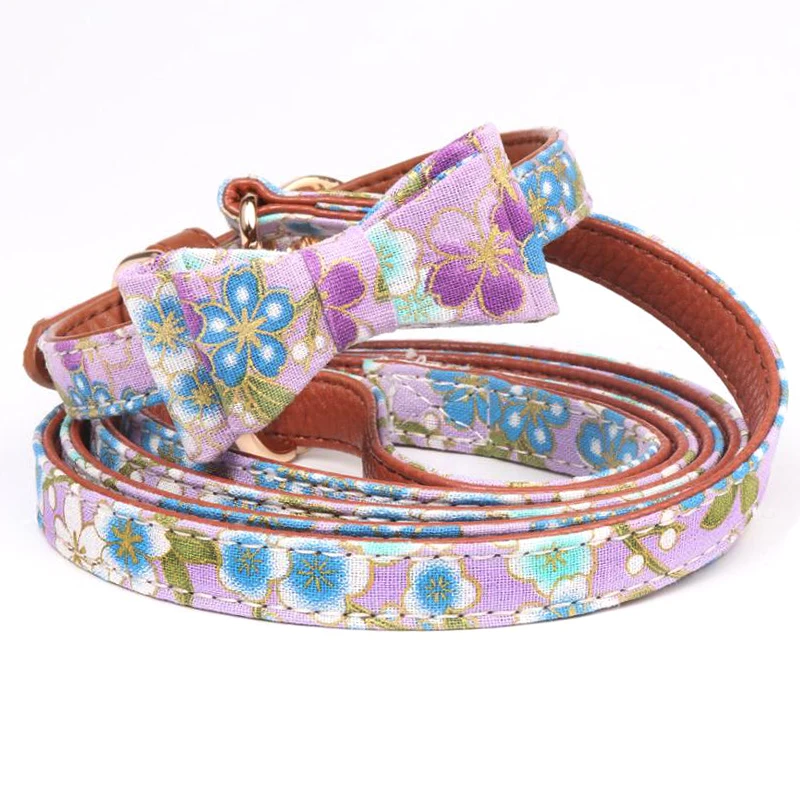 

Bronzing Leather Big Harness Bow Knot Collar Strap Retro Bronze Interface Pet Dog Cat Leash Purple Rope Scarf Neckerchief P177