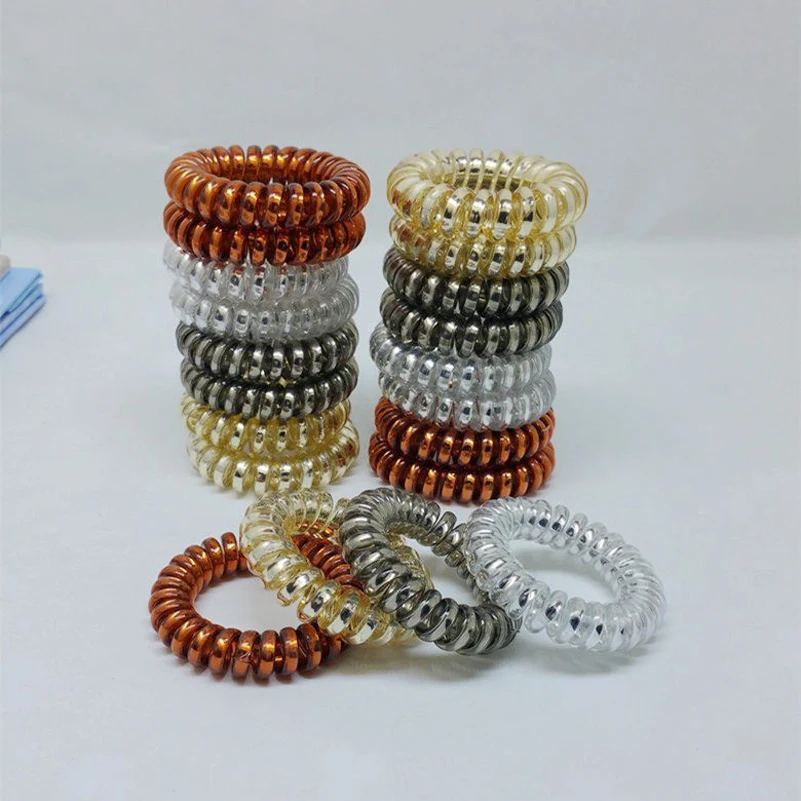 

100 Pcs Wholesale Telephone Wire Line Rope Gum Print Hair Elastic Rubber Bands Scrunchy Ponytail Holder Hair Piece