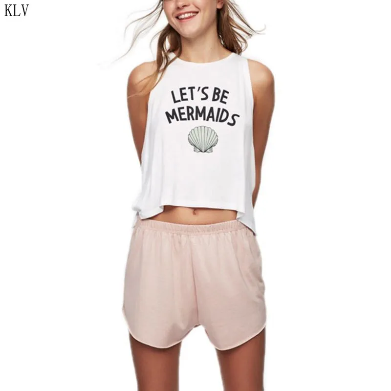 

Womens Summer Sleeveless Round Neck Flowy Top Letters Seashell Printed Vest Camisole Asymmetric Split Hem Loose T-Shirt