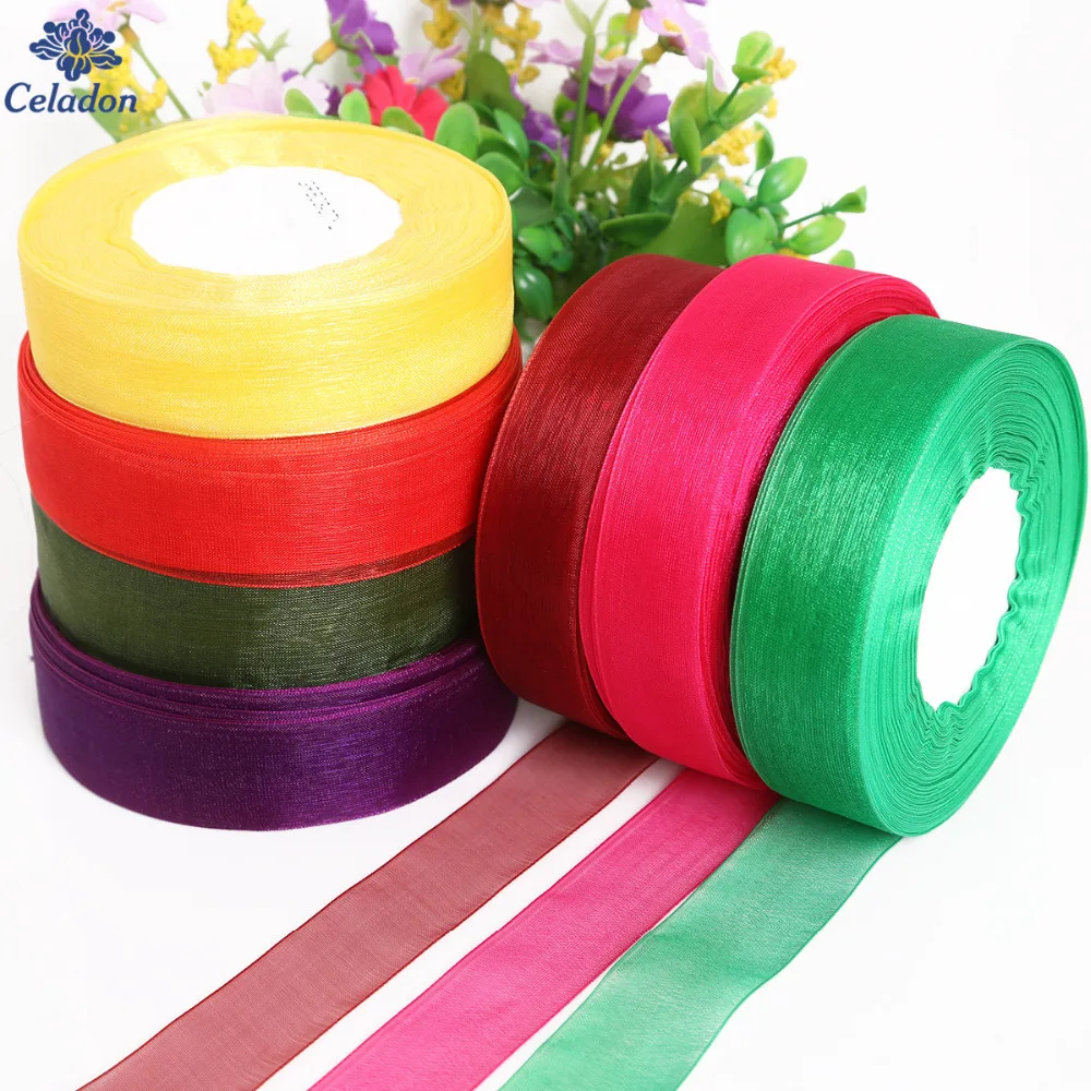 

50 Yards/roll Width 1''(25mm) organza ribbons Wedding Decorative Ribbons Tapes DIY Bow Party Gift Packaging Sewing Accessories