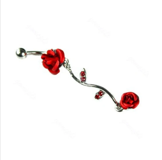 

Piercing Ombligo 2015 Plugs And Tunnels Wholesale Hot New Rose Leaf Flower Rhinestone Barbell Navel Ring 20pcs/lot
