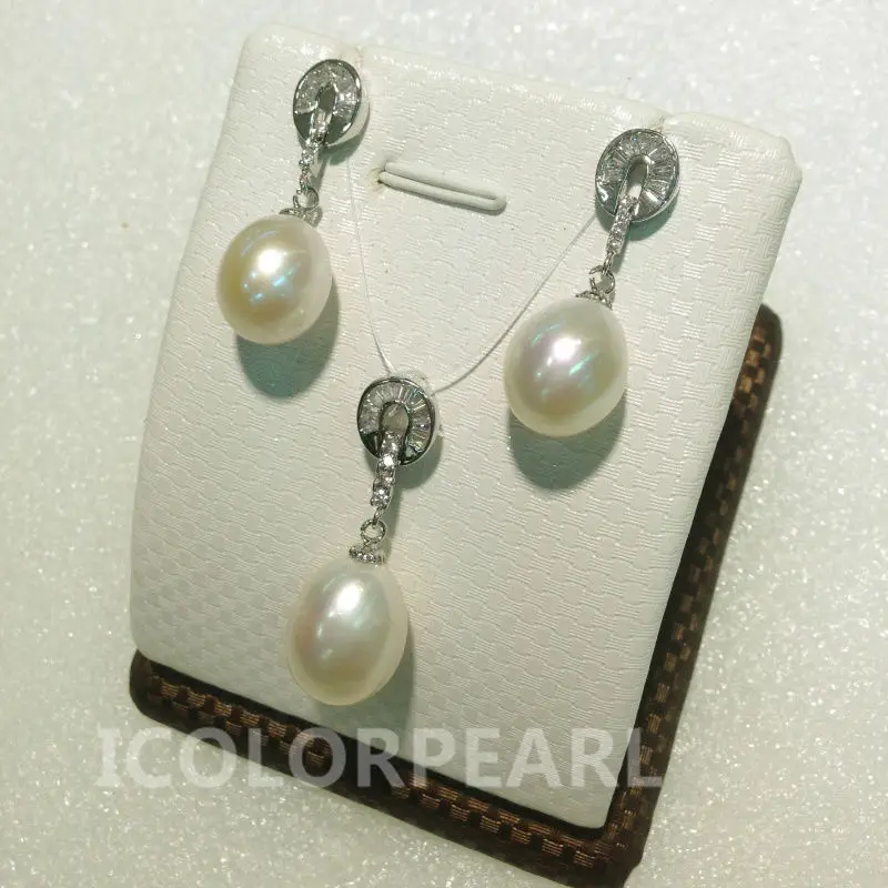 

Big 10-14MM Water Drop White Natural Freshwater Pearl Pendant And Earring Set