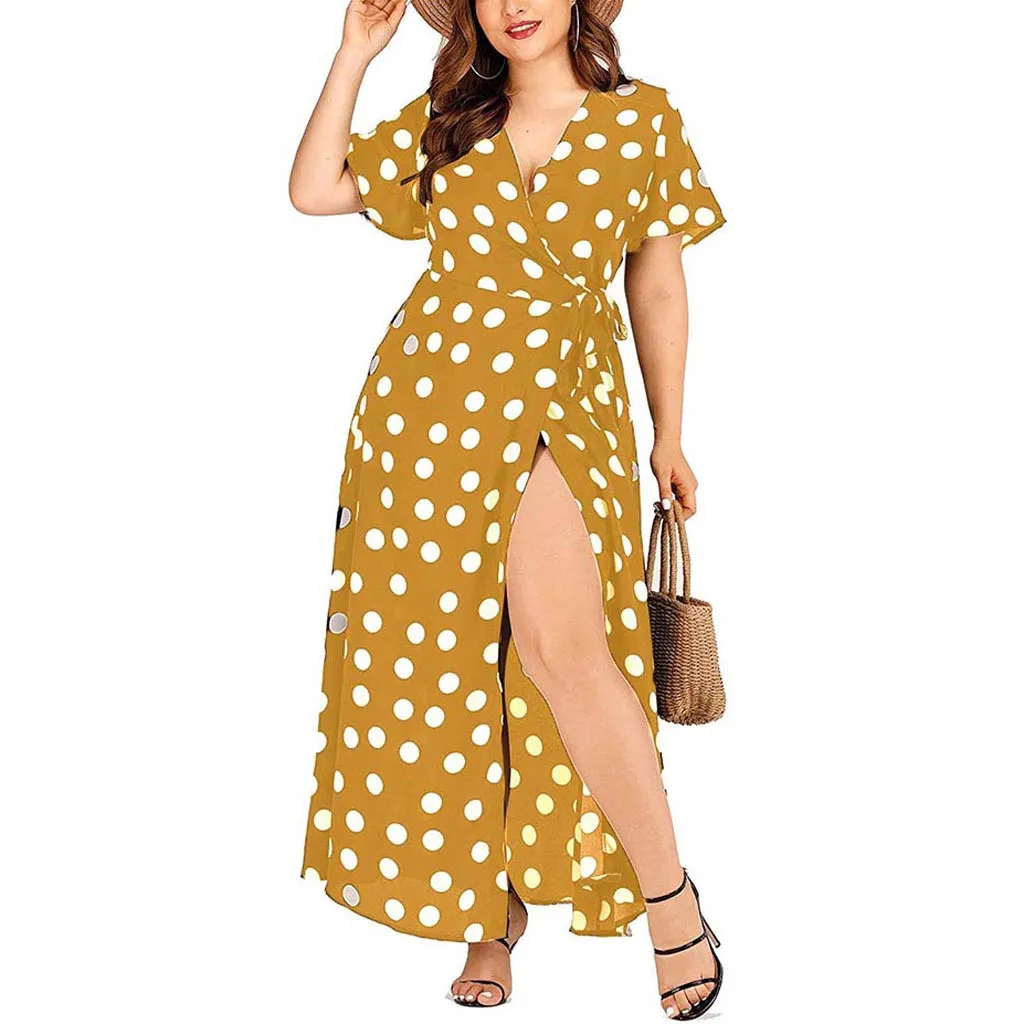 

Plus Size Sexy Boho Polka Dots Ruffle Women Sweet Dress Big size Summer Sashes Robe Dresses Flare Sleeve Female Vestidos
