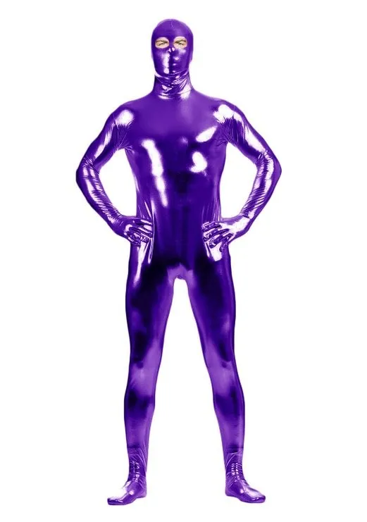 

SPEERISE Adult Men Shiny Metallic Eyes Open Black Zentai Suit Men Full cover Second Skin Full Body Tights Halloween Costumes