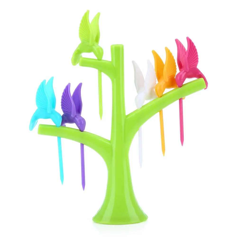 

6PCS Plastic Safety Fruit Dessert Salad Forks Perfectly Suits for Wedding, Party or Housewarming Fashion Design Creative Bird