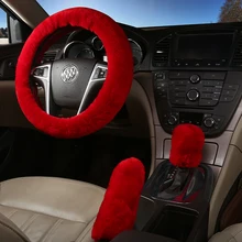 Универсальный руль плюшевый автомобиль рулевое колесо Чехлы зима искусственный мех ручной тормоз и шестерня крышка набор автомобиля интерьерные аксессуары