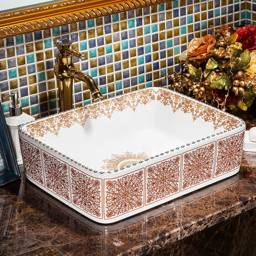 China Artistic Handmade Europe Vintage Lavabo Washbasin Ceramic Bathroom Sink Art Counter Top Bathroom Wash Bowls Rectangular Lavabo Washbasin Ceramic Bathroom Sinksbathroom Wash Bowls Aliexpress