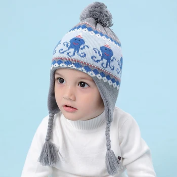 

Baby Hat Winter Thick Grey Blue Octopus Patter Hat + Scarf Set Warm Cap For Girls Kids Children Christmas Gift Photo Props BMZ87