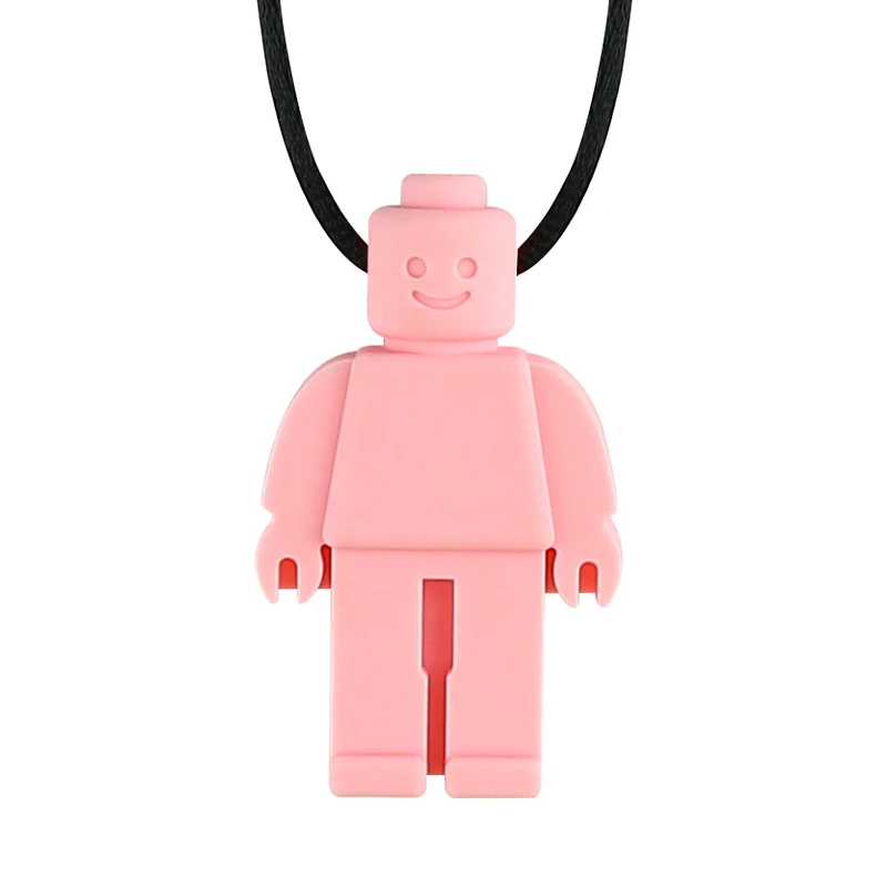 Silicone Teether Robot Chew Necklace Food Grade Silicone Sensory Chewable Figurine Toy for Kids Baby Autism ADHD - Цвет: Розовый