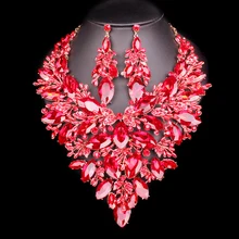 Большой Кристалл Свадебные Ювелирные наборы Свадебный аксессуар к костюму для вечеринки индийское ожерелье серьги для невесты великолепные Ювелирные наборы для женщин