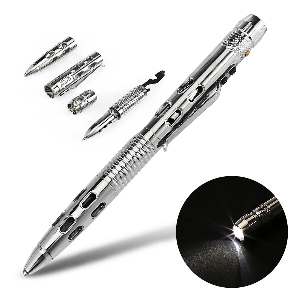 

LAIX T02 Self-Defense Tactical Pen EDC Stainless Steel Tool w/ Bottle Opener Saw Flashlight Allen Key Tungsten Head Breaker