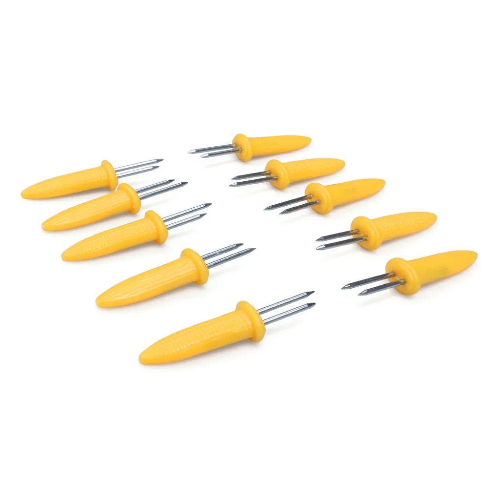 Set Of 10 Twin Prong Skewers Barbecue Fork Fruit Corn Holder BBQ Fork Tool Camping Picnics Supplies (7)