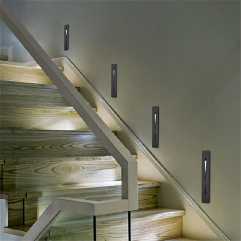 

JLAPRIRA LIGHTING Modern Recessed Led Stair Light 3W Rectangle 100-240V Sconce Indoor Side Wall Step Lighting Stairway Lamp