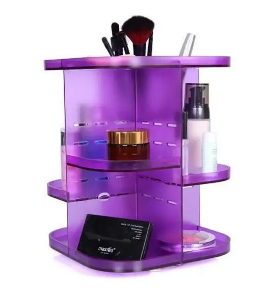 

Purple 360 degree rotary creative acrylics material plastic cosmetic Tool case storage box Makeup Tool Kits