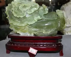 Китай natural Green Нефрита Xiuyu чистый ручной резьбой Богатство Капуста Статуя украшения