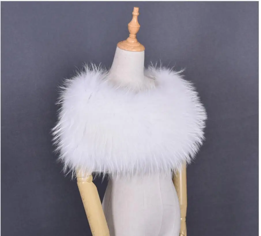 Меховой шарф женщин пончо и накидки Зима пашмины из натурального меха енота шарф кольцо платки и палантины серый розовый белый S142 - Цвет: Белый