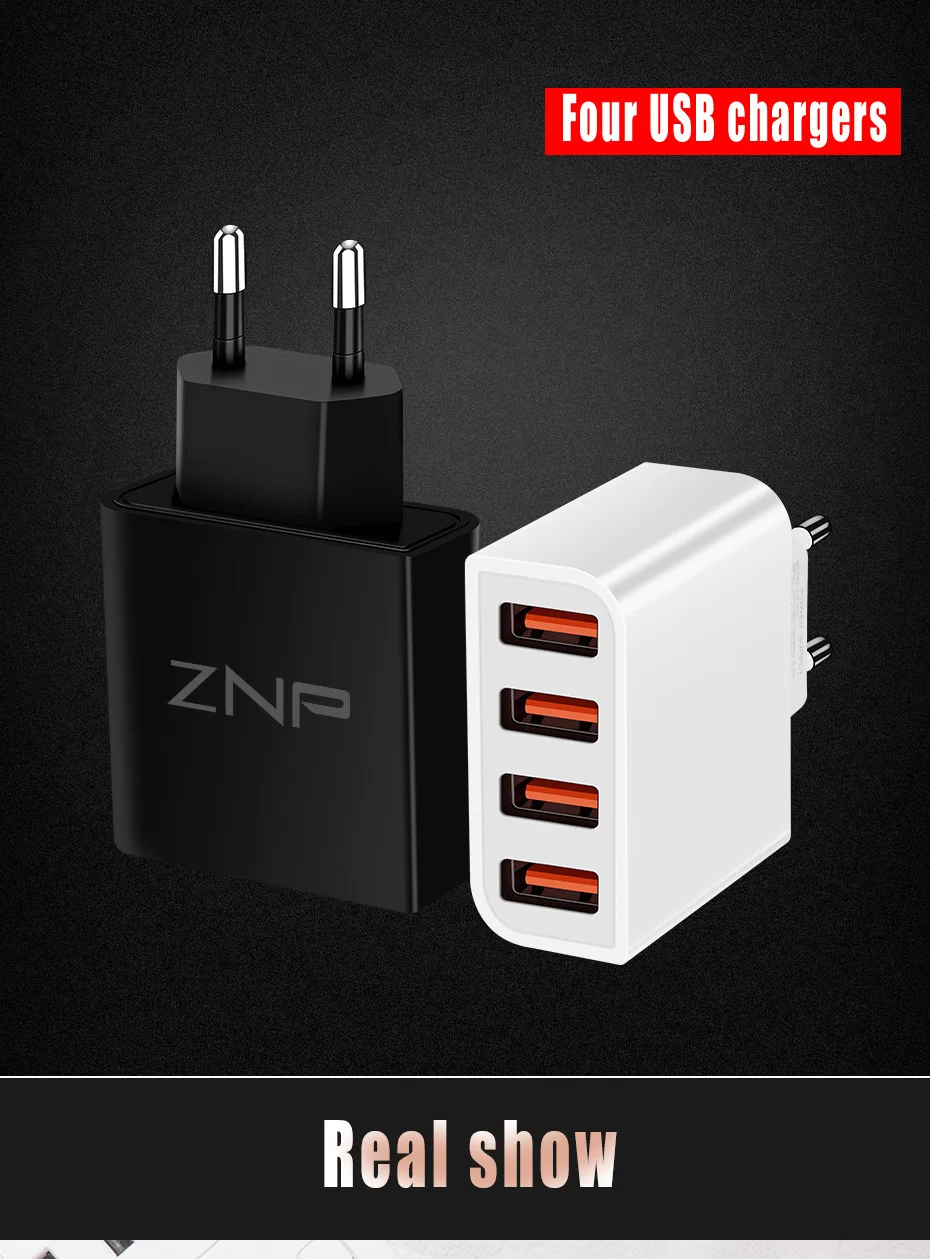 Светодиодный дисплей 3 4 USB зарядное устройство, ZNP универсальное USB ЗУ для мобильного телефона быстрое зарядное устройство для iPhone samsung Xiaomi 3.4A