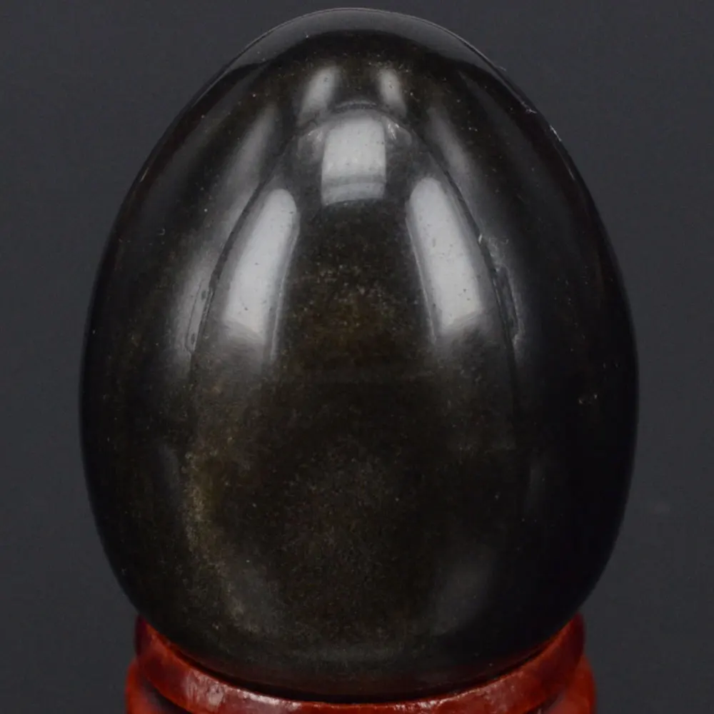 

34x44MM Natural Gemstone Gold Obsidian Sphere Egg Healing Reiki Crafts Stone Massage Finger Exercise