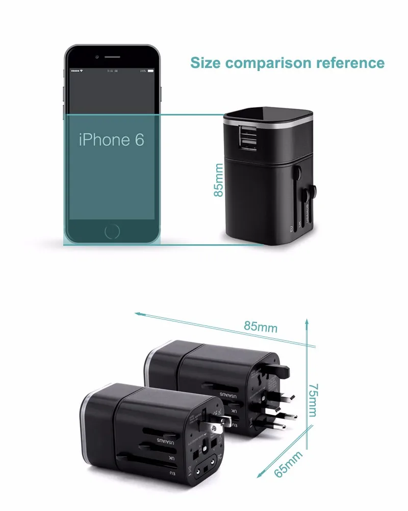 TURATA универсальное usb-зарядное устройство 2-Порты и разъёмы Быстрая зарядка Travel Adapter [EU/US/UK/AU разъем для подключения] настенное Зарядное устройство для iPhone Samsung Huawei HTC
