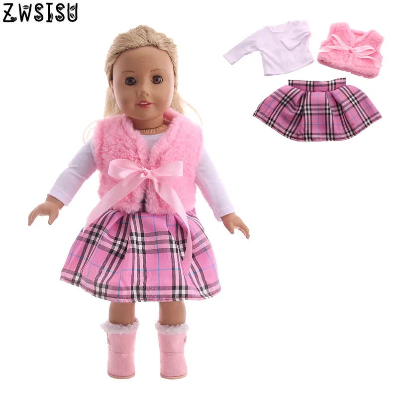 Кукольная одежда, 4 предмета, пальто, рубашка, юбка, леггинсы, сапоги, зима для 18 дюймов, американская кукла и 43 см, кукла для новорожденной девушки, поколение игрушек