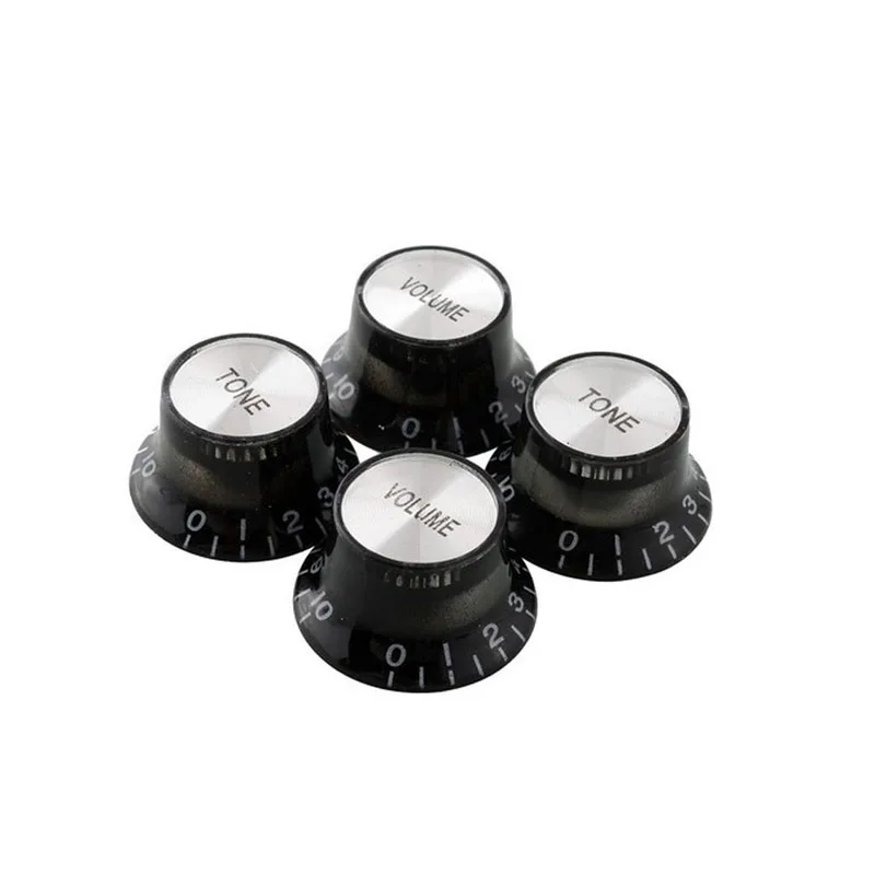 

OOTDTY 2 Tone 2 Volume Knobs Buttons Guitar Control Silver Hat Bell Top Potentiometer Cap For LP SG voice Button