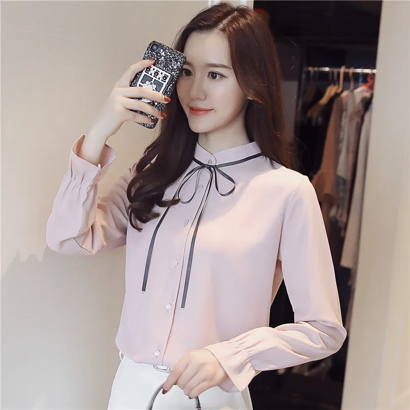 Женская шифоновая блузка с длинным рукавом воротником стойкой|chiffon shirt|blouses plusblouse