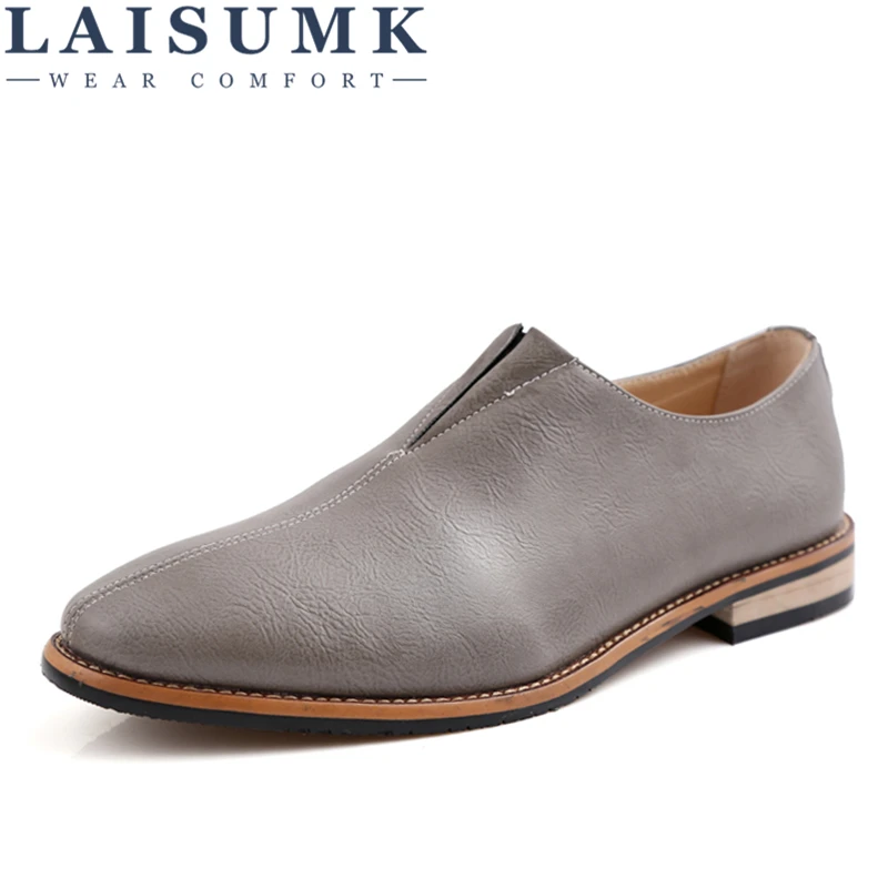 

2019 LAISUMK Men Shoes Leather Top Brand Men's Oxfords Dress Shoes Spring Autumn Loafers Fashion Flats Casual Male Man Shoes