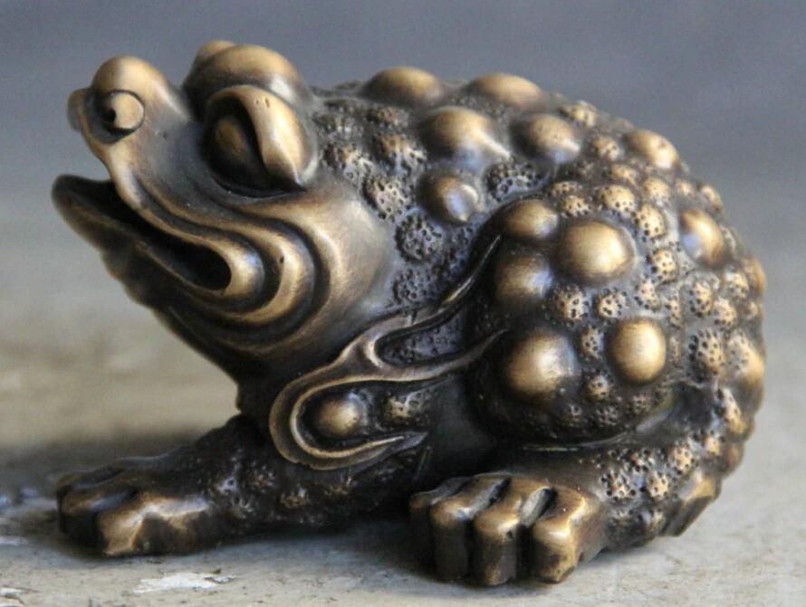 

4" Chinese Folk Feng Shui Copper Wealth Rich Golden Toad Spittor Money Statue R0710 B0403