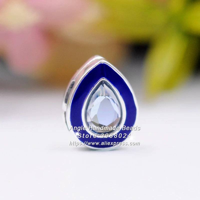 

Fashion Jewelry Reflexions S925 Sterling Silver Dazzling Blue Droplet With Blur Enamel Charms Beads for Reflexions Bracelet