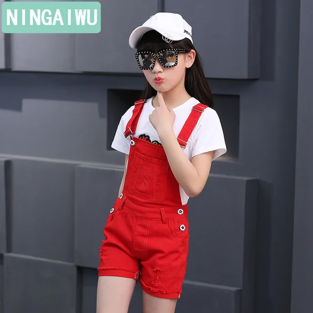 Children's wear new girls white overalls 2017 summer kids leisure