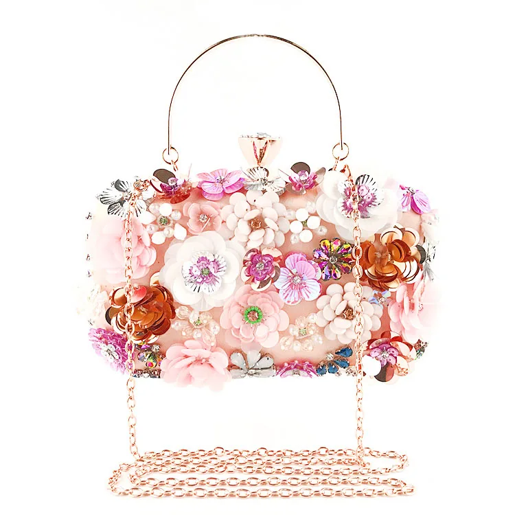 

HCH-Women Clutches Colorful Flower Evening Bag Sequins Satin Evening Clutch