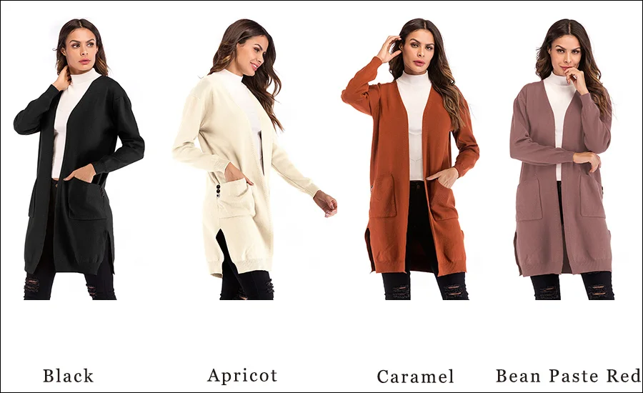 Gladiolus Long Style Autumn Sweater Women 2018 Long Sleeve Double Pockets Solid Casual Long Cardigan Women Knitted Jumper Coats (23)