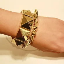 FishSheep, рок, большая пирамида, шпильки, браслеты, золотой цвет, с заклепками, растягиваются, широкие манжеты, браслеты для мужчин и женщин, ювелирные изделия